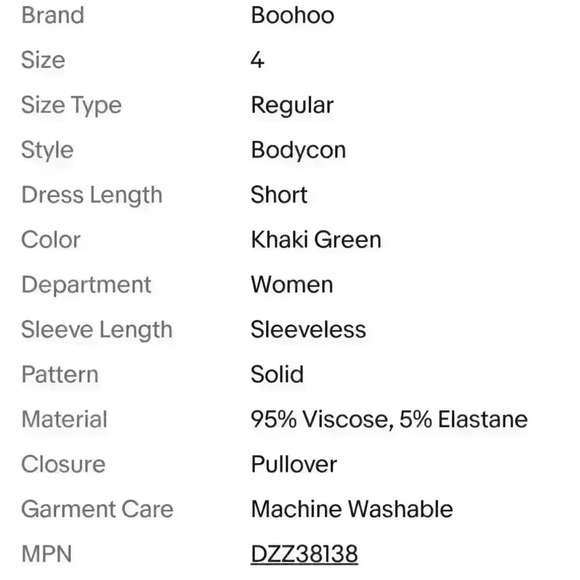 NWT Boohoo Women's Freida Basic Strappy Cami Bodycon Dress - KHAKI - Picture 12 of 12